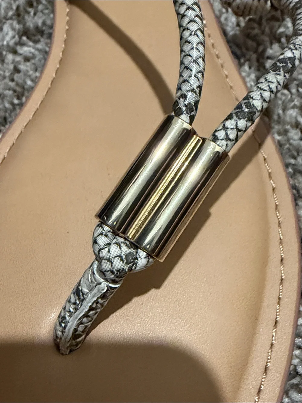 DV by Dolce Vita Tan Sandals with Snake-Print Straps and Gold Accents